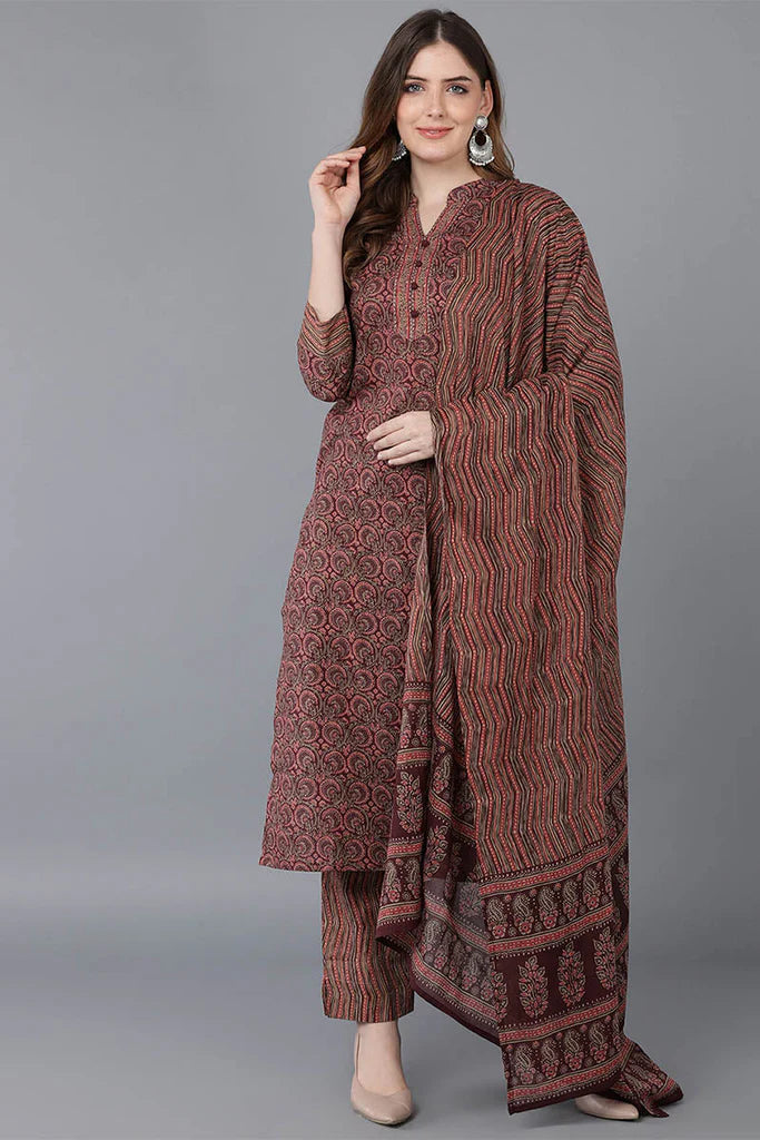 Maroon Rayon Blend straight Kurta Pant With Dupatta