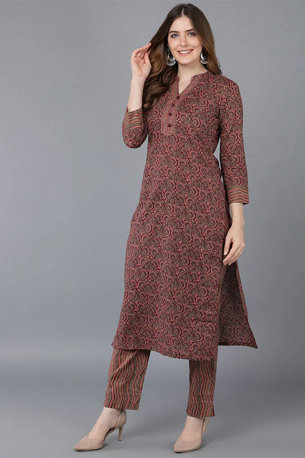 Maroon Rayon Blend straight Kurta Pant With Dupatta