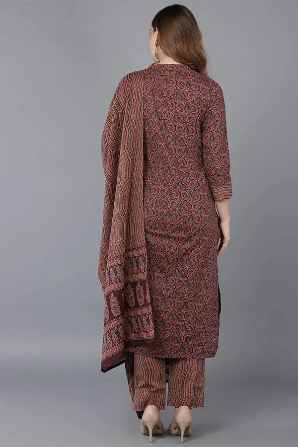 Maroon Rayon Blend straight Kurta Pant With Dupatta