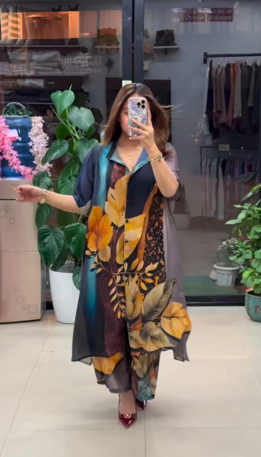 Midnight Botanical Georgette Co-ord Set - Luxury Resort Wear