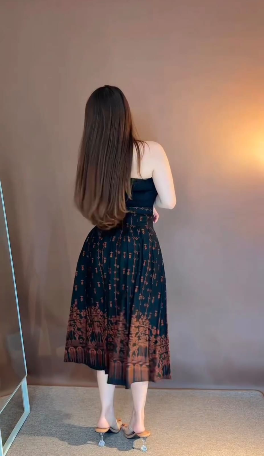 Women's Elegant Viscose Fit & Flare Midi Dress - Bohemian Geometric Print