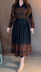 Women's Elegant Viscose Fit & Flare Midi Dress - Bohemian Geometric Print