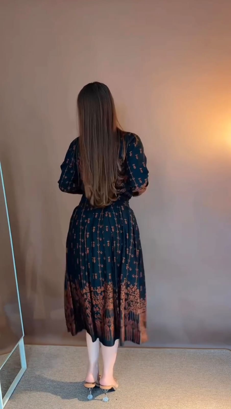 Women's Elegant Viscose Fit & Flare Midi Dress - Bohemian Geometric Print