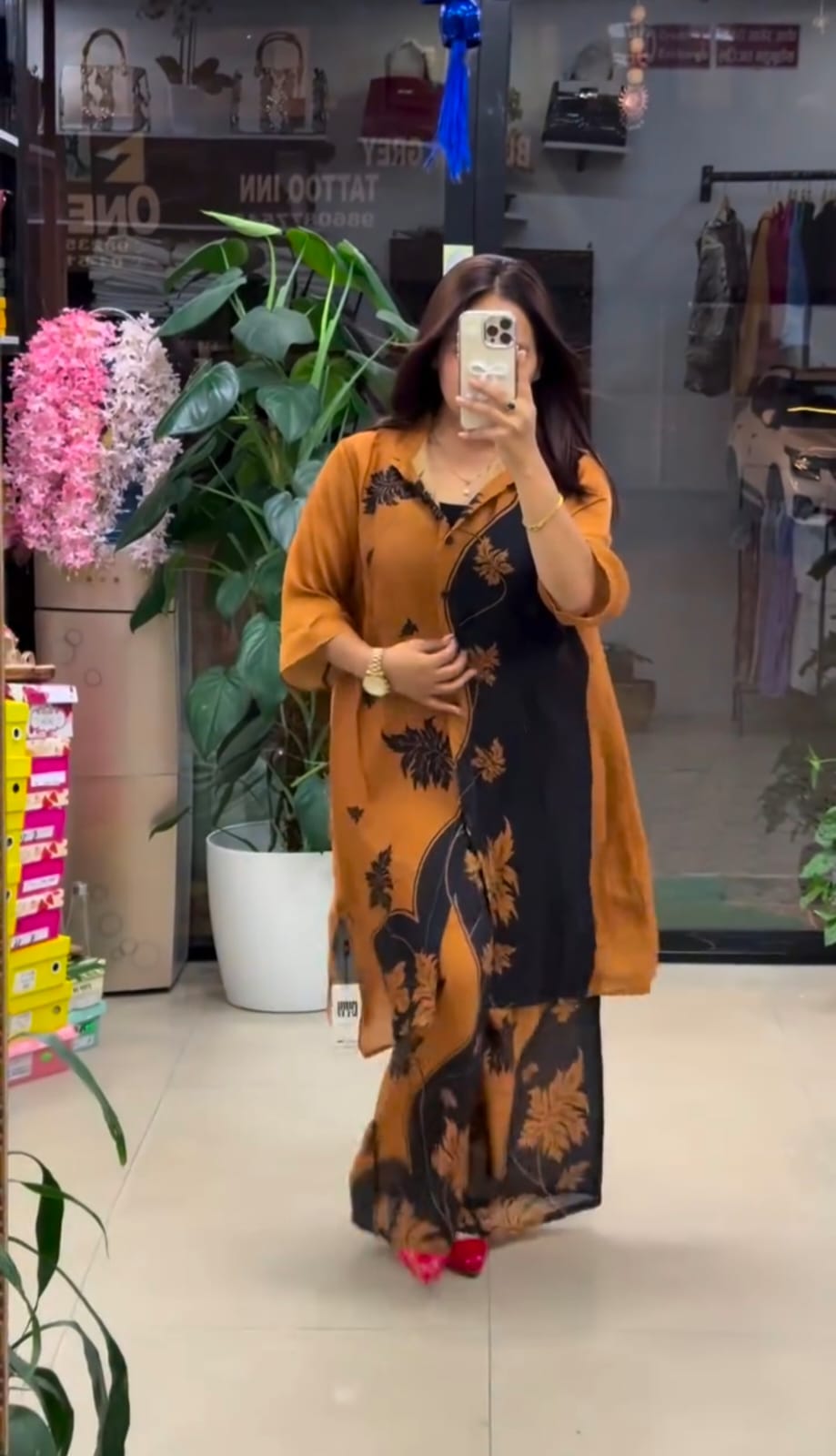 Grey & Black Half-and-Half Floral Georgette Co-ord Set
