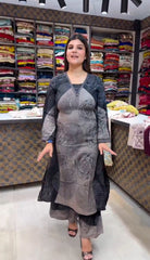 Elegant Black & Grey Floral Print Ethnic Kurti Set – Premium Comfort Wear