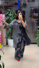 Grey & Black Half-and-Half Floral Georgette Co-ord Set