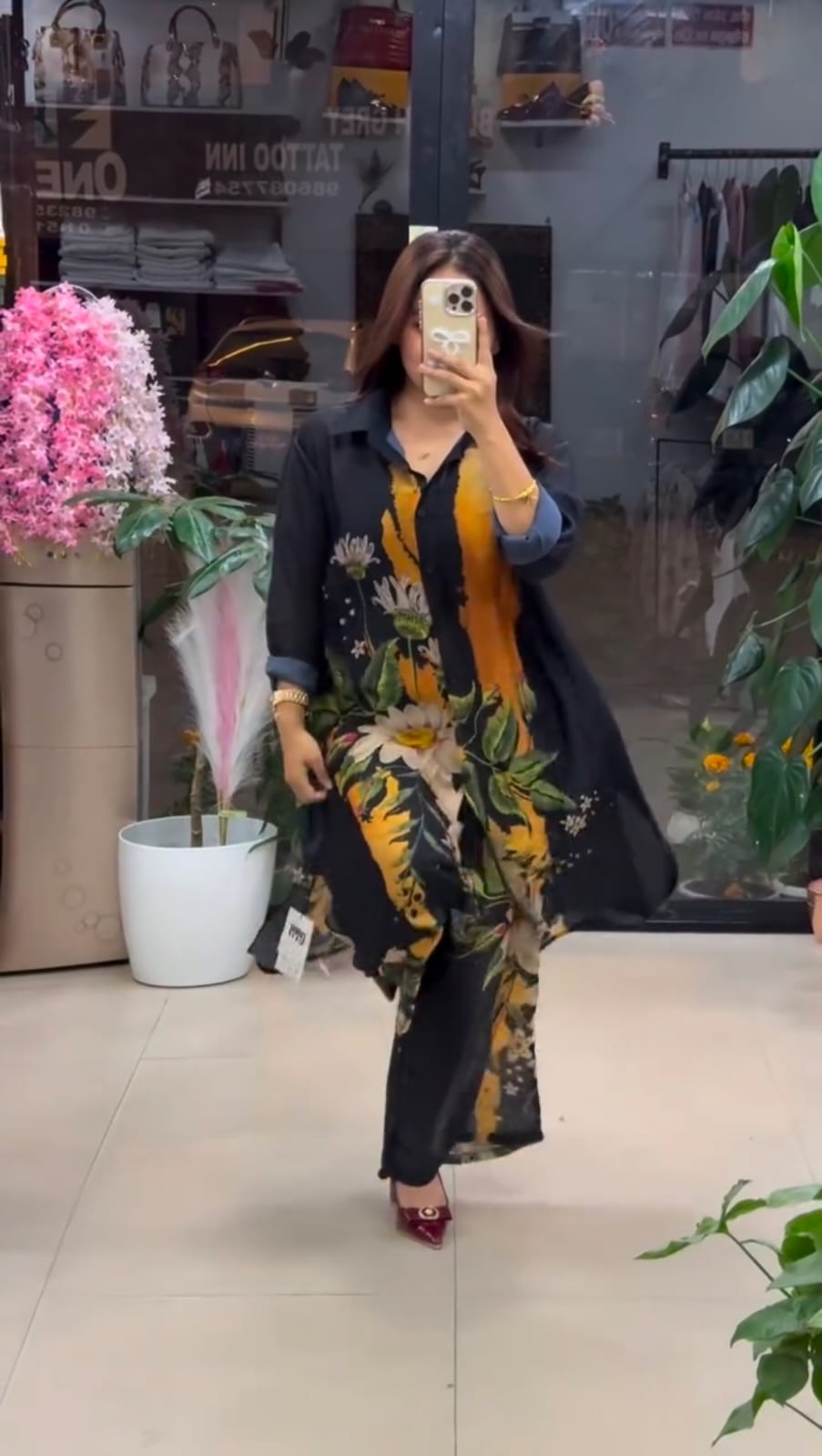 Midnight Bloom Floral Georgette Longline Co-Ord Set