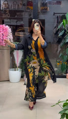 Midnight Bloom Floral Georgette Longline Co-Ord Set