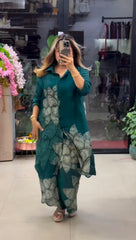 Emerald Botanical Print Georgette Longline Co-Ord Set