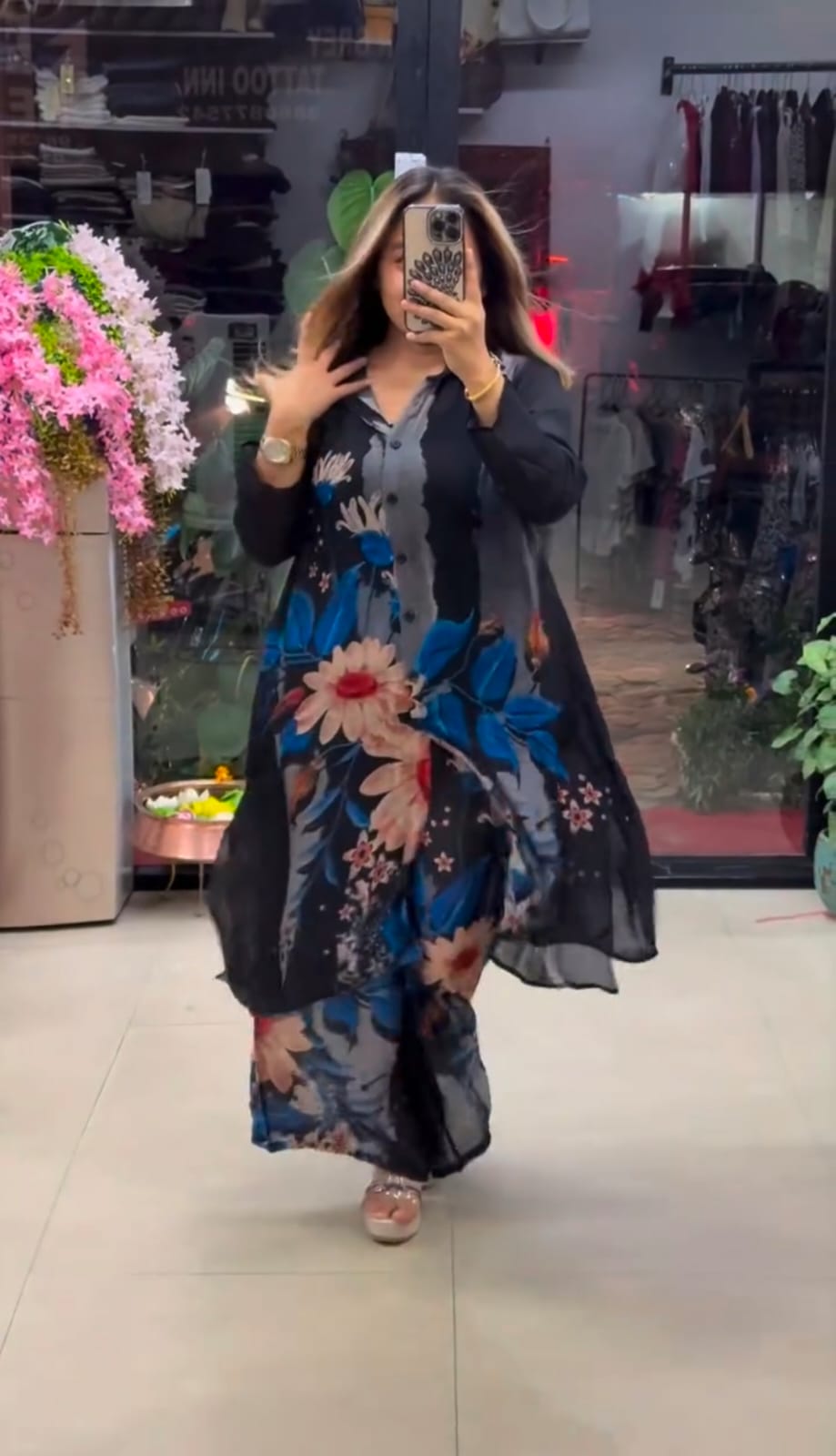 Midnight Bloom Floral Georgette Longline Co-Ord Set