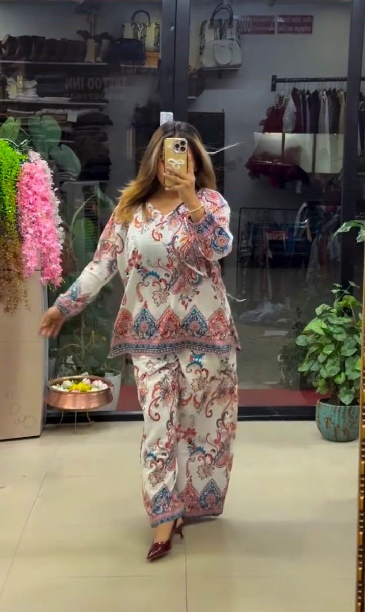 Women's Boho Print Pure Viscose Co-ord Set Orange | Fast Shipping