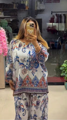 Women's Boho Print Pure Viscose Co-ord Set Blue | Fast Shipping