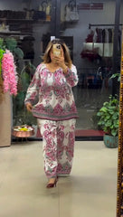 Women's Boho Print Pure Viscose Co-ord Set Pink | Fast Shipping
