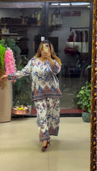 Women's Boho Print Pure Viscose Co-ord Set Blue | Fast Shipping