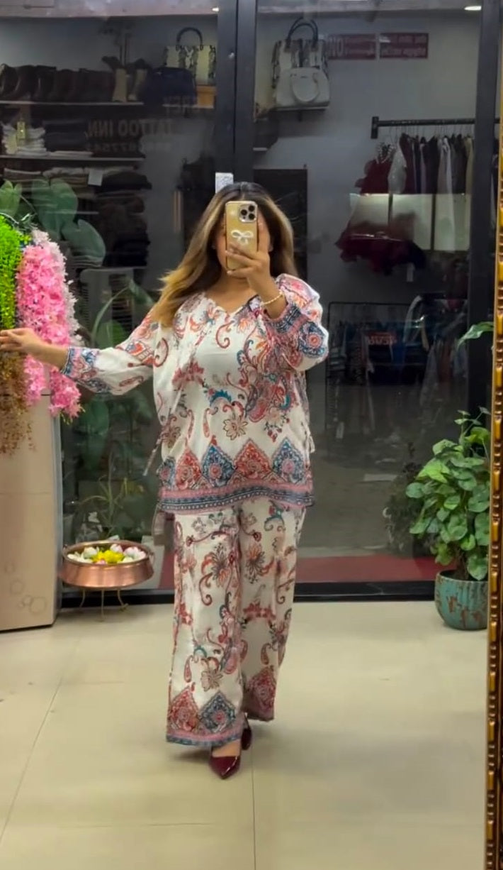 Women's Boho Print Pure Viscose Co-ord Set Orange | Fast Shipping
