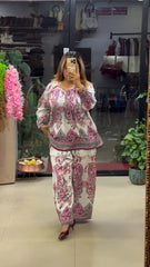 Women's Boho Print Pure Viscose Co-ord Set Pink | Fast Shipping
