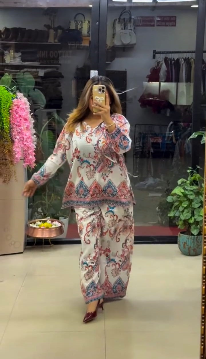 Women's Boho Print Pure Viscose Co-ord Set Orange | Fast Shipping