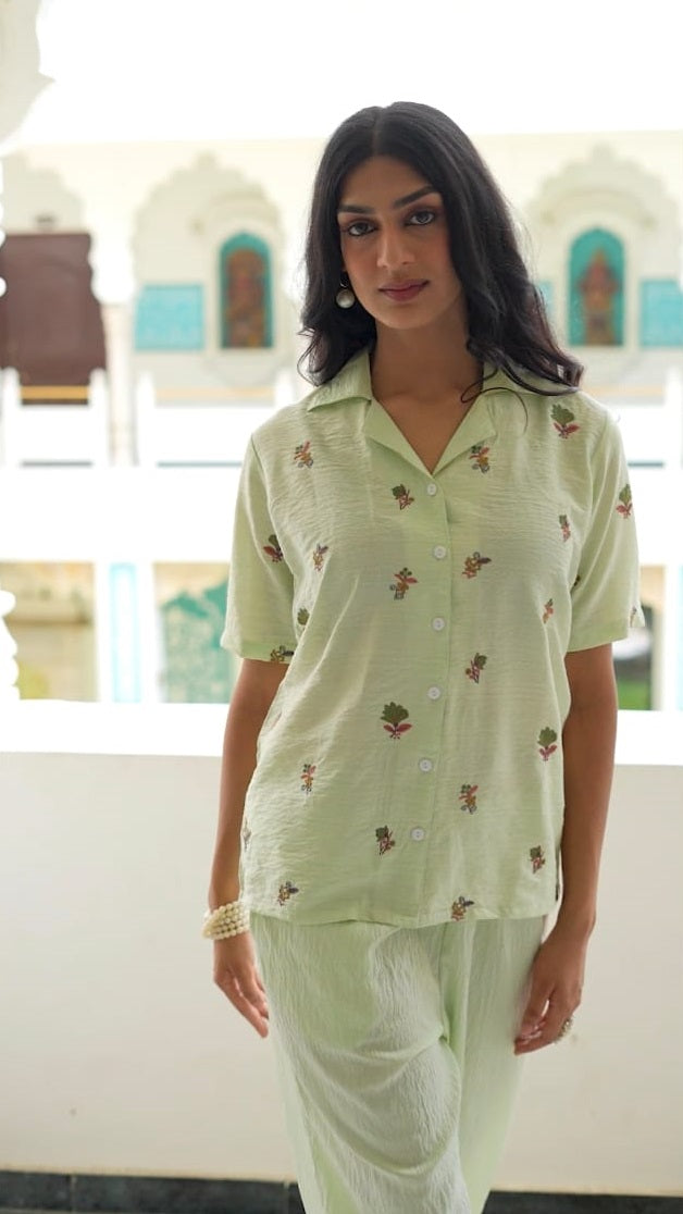 Premium Pista Green Embroidered Co-ord Set for Women | NV Fabric