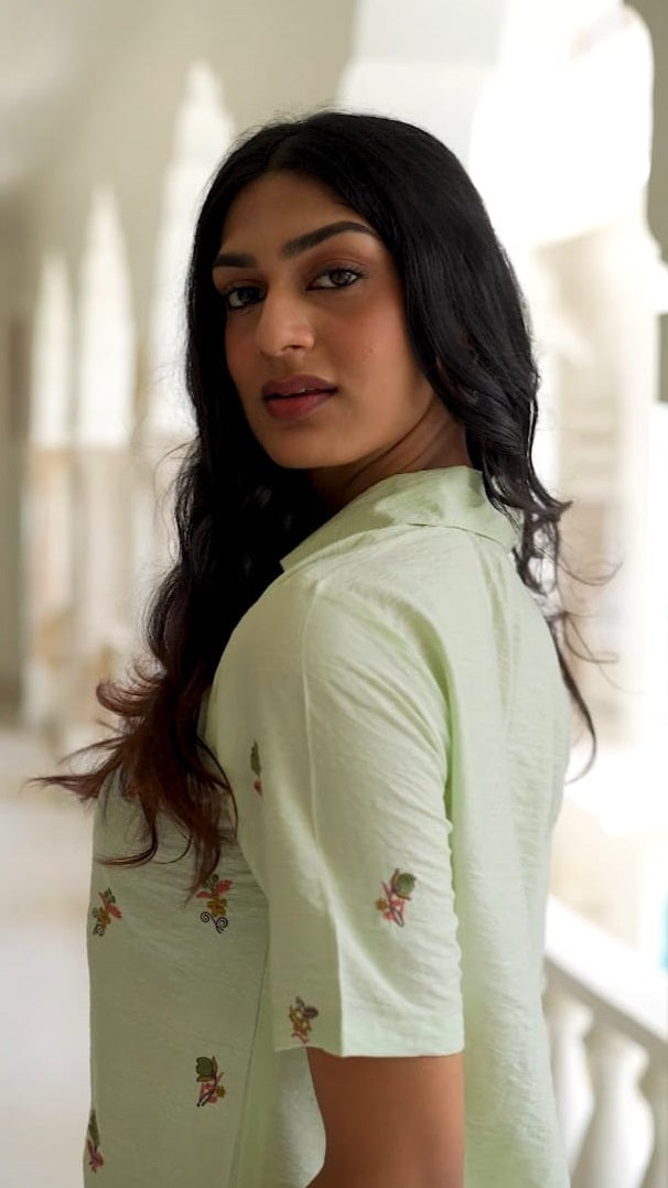 Premium Pista Green Embroidered Co-ord Set for Women | NV Fabric