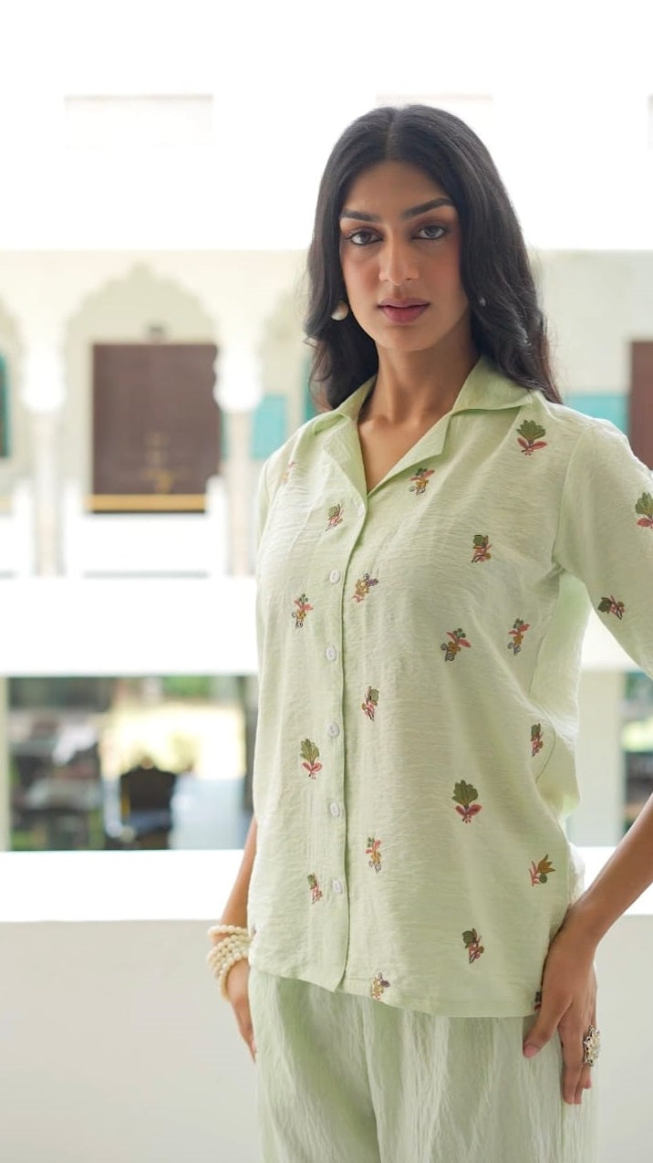 Premium Pista Green Embroidered Co-ord Set for Women | NV Fabric