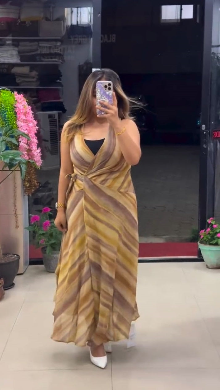 Sunset Oasis Georgette Wrap Maxi Dress - YLW Multi