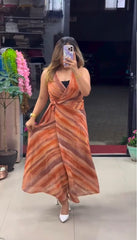 Sunset Oasis Georgette Wrap Maxi Dress - Rust Multi
