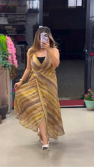 Sunset Oasis Georgette Wrap Maxi Dress - YLW Multi