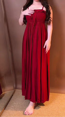 Elegant Maroon Smocked Maxi Dress | Pure Viscose
