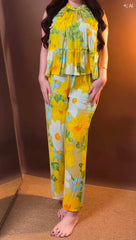 Vibrant Yellow Floral Sleeveless Co-ord Set | Pure Viscose