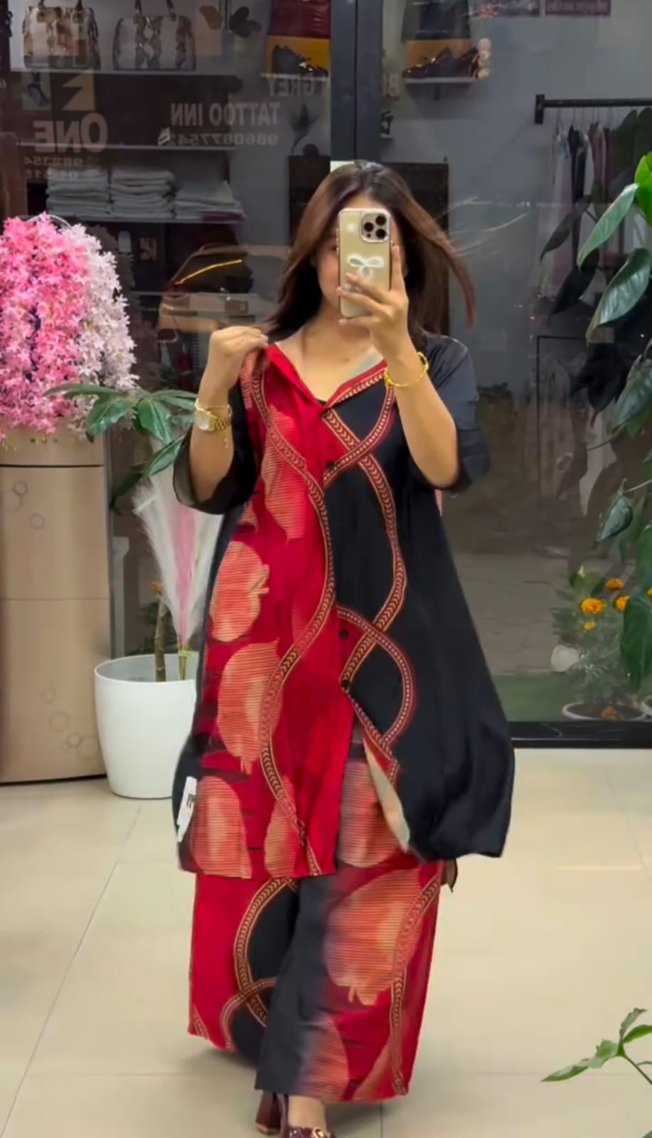Vibrant Multi Black Abstract Print Georgette Co-ord Set