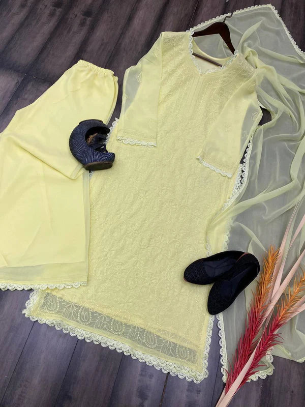 Light Yellow New Trend Chikankari special Ethnic Set