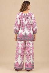 Women's Boho Print Pure Viscose Co-ord Set Pink | Fast Shipping