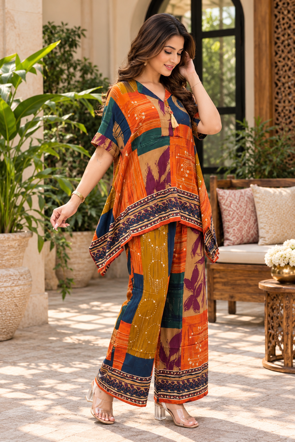 Premium Pure Gaji Cotton Co-ord Set – Comfortable Wear for Women Orange