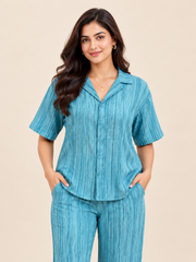 Premium Pure Viscose Natural Crepe Co-ord Set - Seafoam Teal
