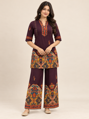 Printed Asymmetric Purple Rayon Co-Ord Set