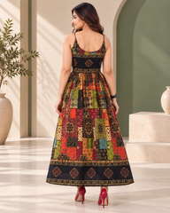 Pure Viscose Boho Print Maxi Dress for Women | Sleeveless Flared  Dress