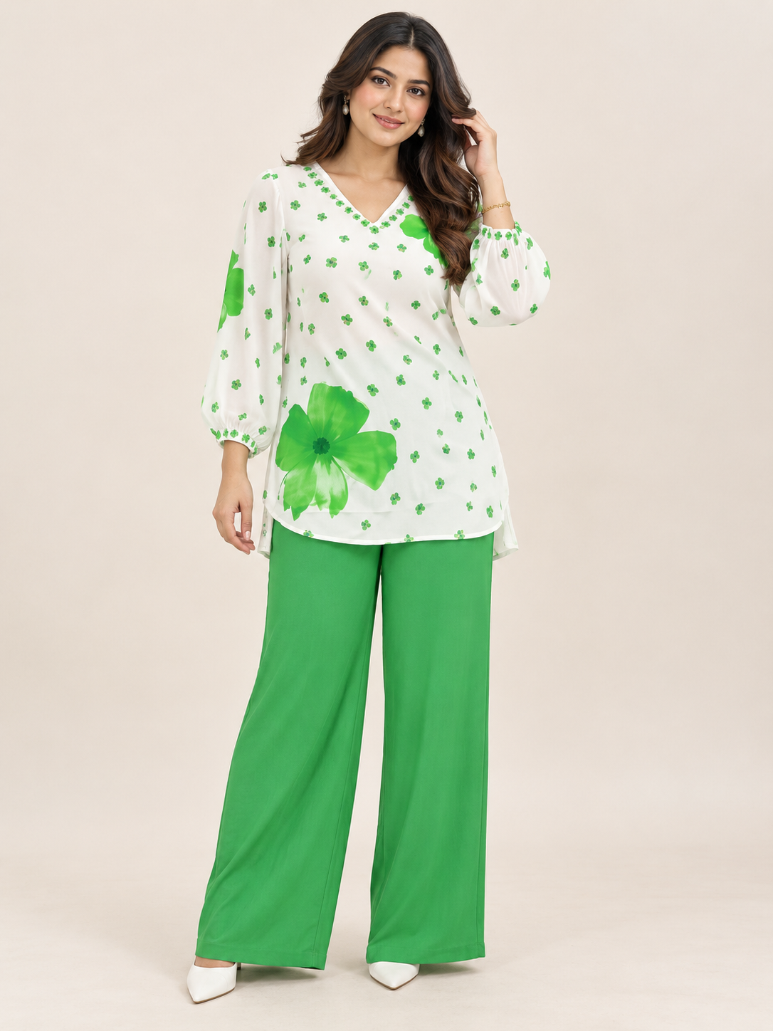 Ethnic Charm with Women’s Stylish Printed Green Co-ord Set