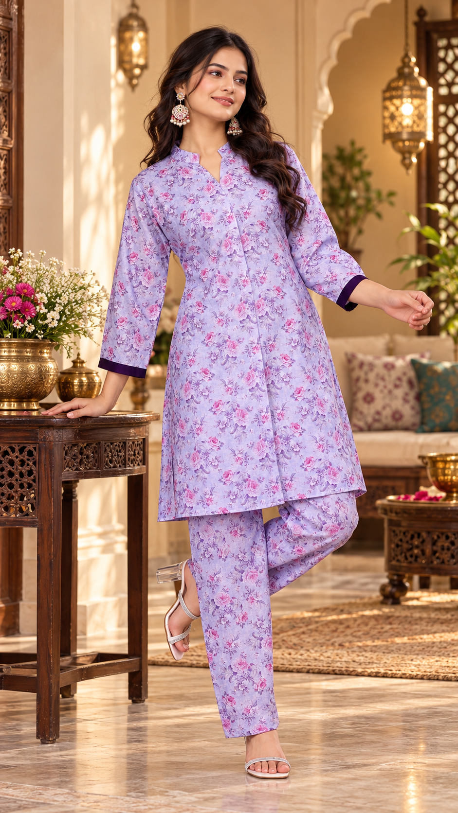 Women’s Printed Pure Viscose Rayon Co-Ord Set | Top & Palazzo Set