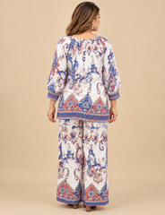 Women's Boho Print Pure Viscose Co-ord Set Blue | Fast Shipping