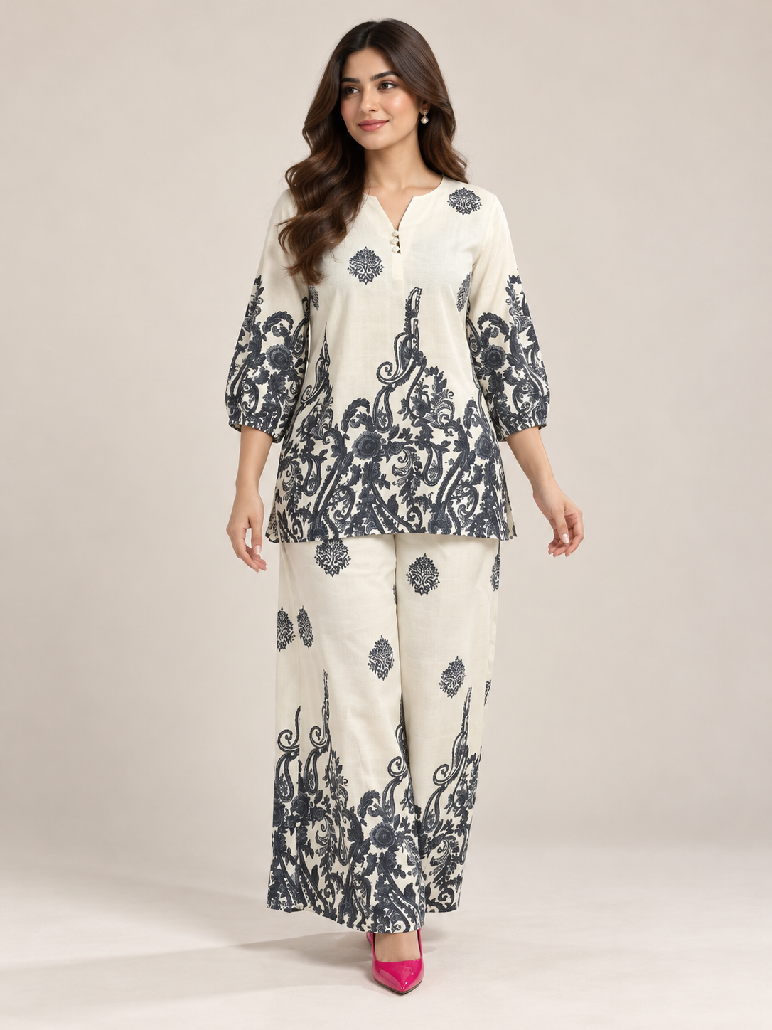 Women Stylish Navy Blue Printed Co-ord Set