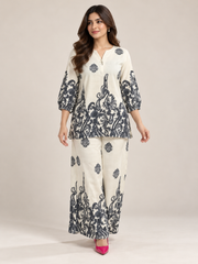 Women Stylish Navy Blue Printed Co-ord Set