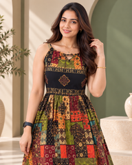 Pure Viscose Boho Print Maxi Dress for Women | Sleeveless Flared  Dress