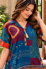 Premium Pure Gaji Cotton Co-ord Set – Comfortable Wear for Women Blue
