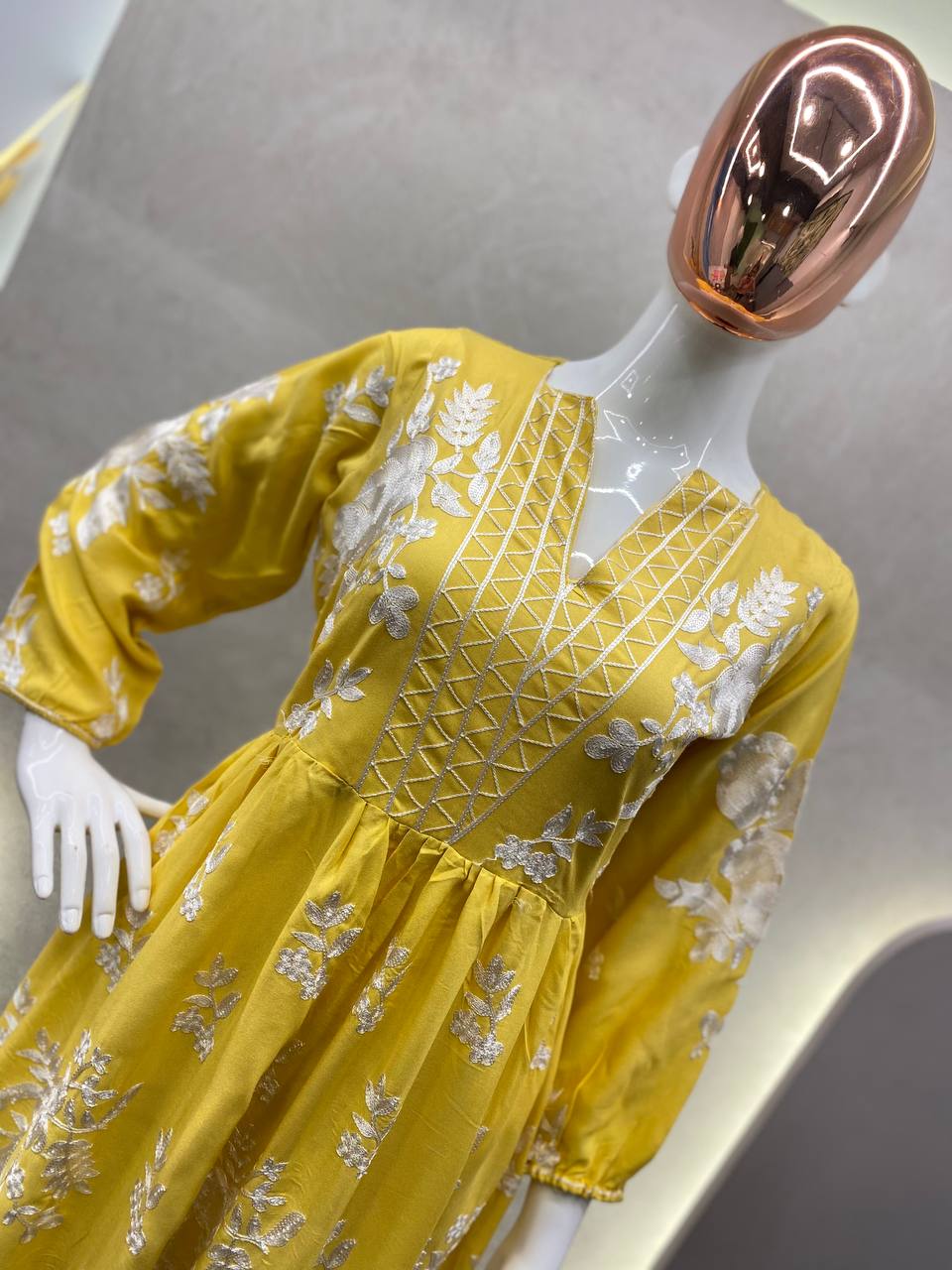 Yellow Designer Full Flair Top With plazzo