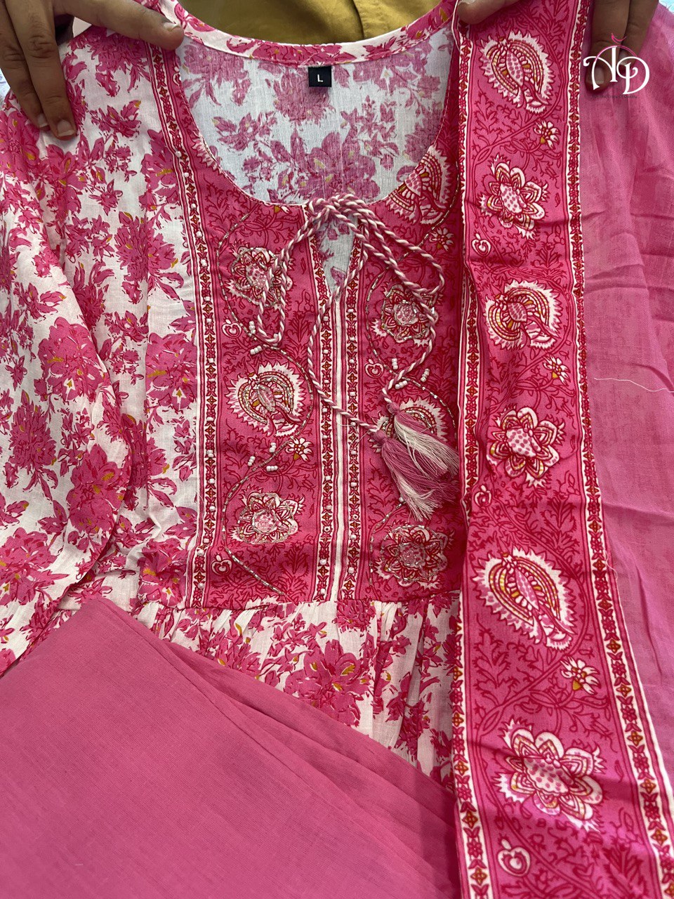 Pink Hand-Embroidered Heavy Anarkali Suit Set