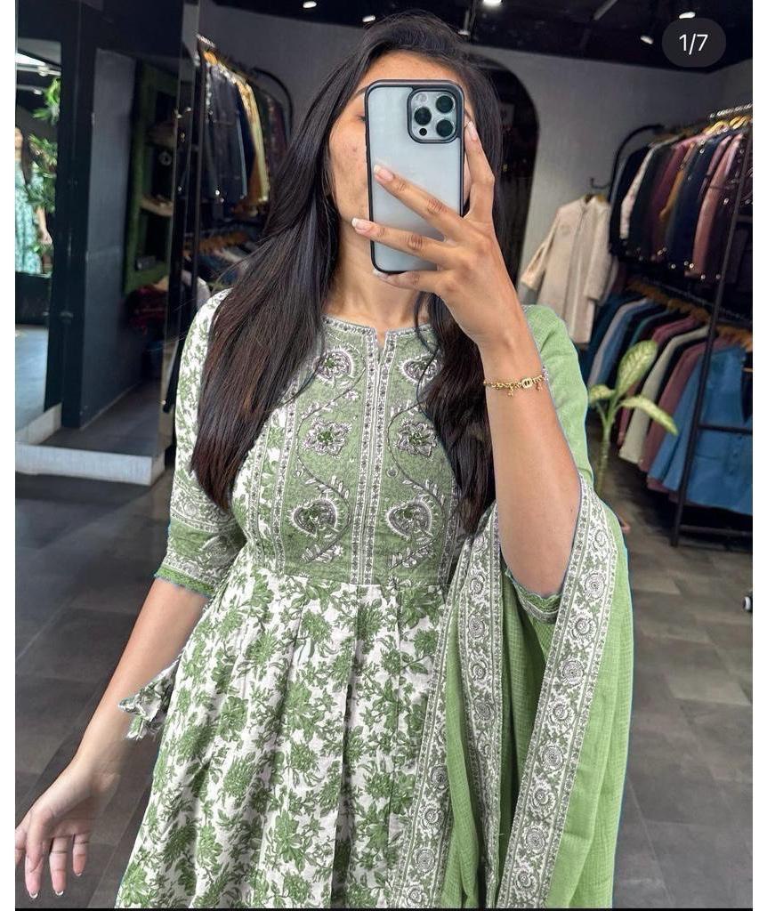 Green Hand-Embroidered Heavy Anarkali Suit Set