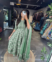 Green Hand-Embroidered Heavy Anarkali Suit Set