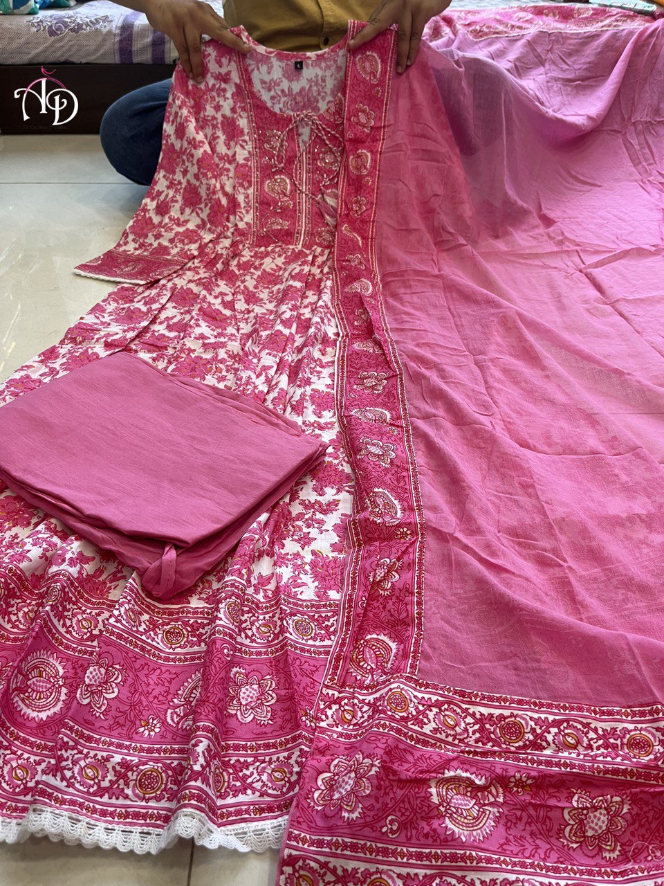 Pink Hand-Embroidered Heavy Anarkali Suit Set