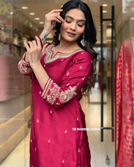 Pink Luxurious Fully Stitched Chanderi Silk Suit Set