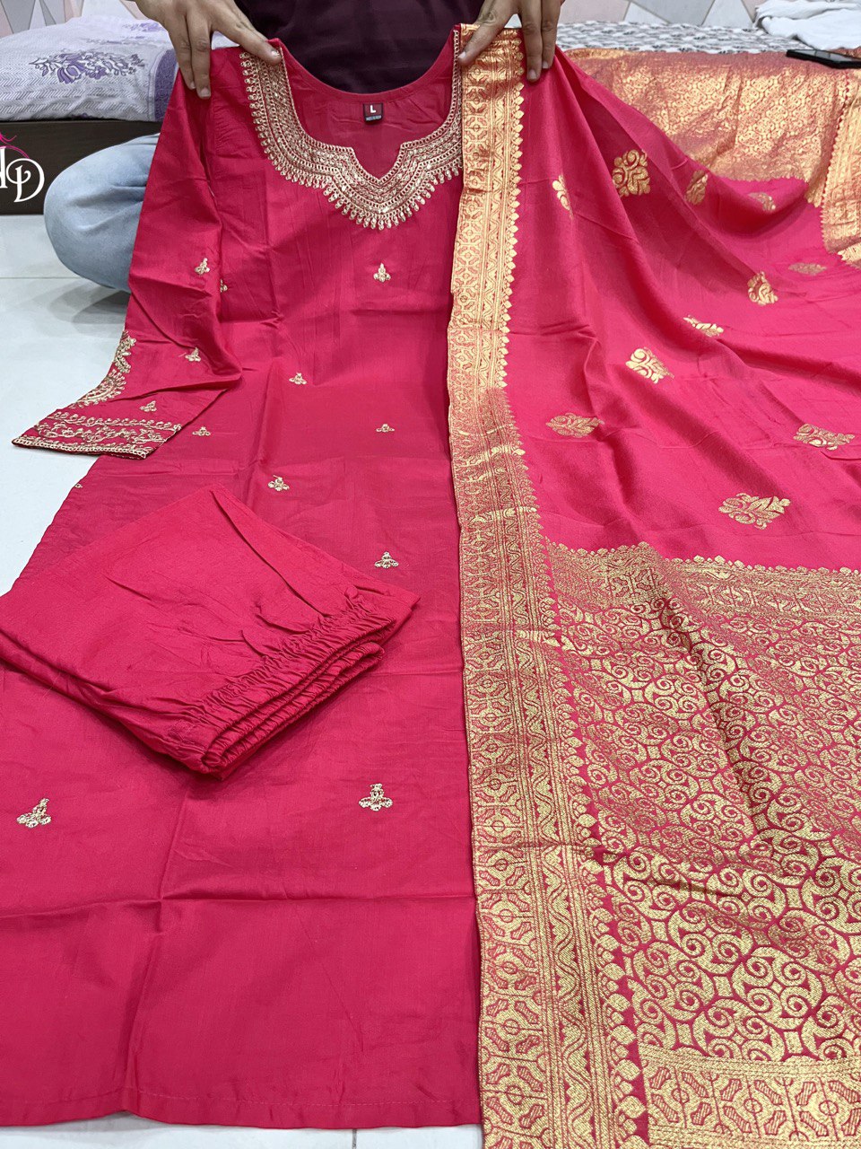 Pink Luxurious Fully Stitched Chanderi Silk Suit Set